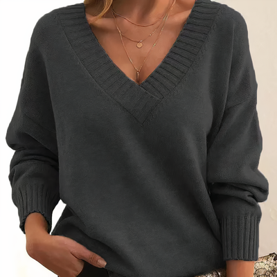 Miękki Dzianinowy Sweter z Dekoltem w Serek | Idealny na Jesień