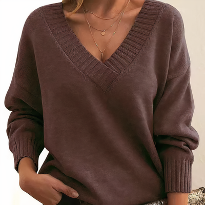 Miękki Dzianinowy Sweter z Dekoltem w Serek | Idealny na Jesień