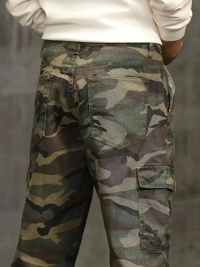 Zimowe spodnie cargo - vintage camo, bawełna, luźny krój