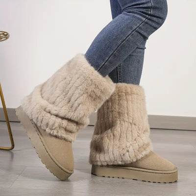 Damskie buty zimowe - antypoślizgowe buty średniej wysokości z pluszową podszewką