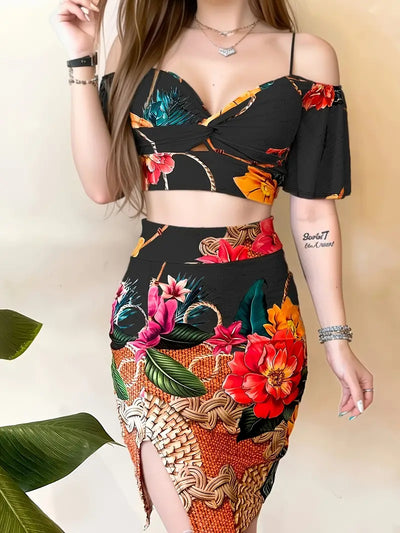 Dwuczęściowy zestaw z kwiatowym nadrukiem w stylu boho