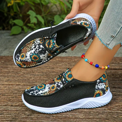 Ladies Canvas Slip-On Mokwiski Light i wygodne z drukiem lamparta