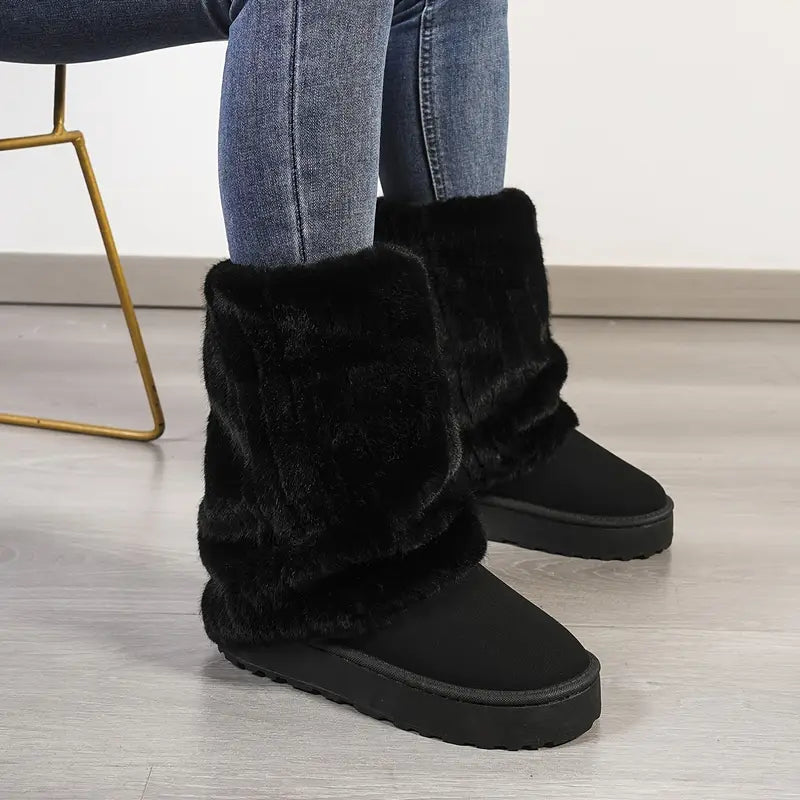 Damskie buty zimowe - antypoślizgowe buty średniej wysokości z pluszową podszewką