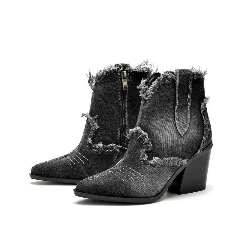 Damskie kowbojskie buty jeansowe na wysokim obcasie