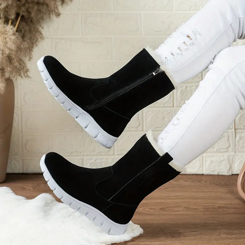 Damskie buty zimowe - Sznurowane, gruba podeszwa, zapięcie na suwak