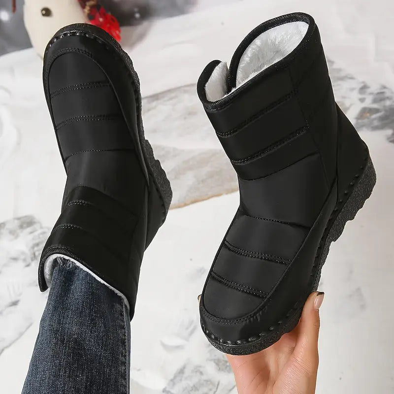 Damskie buty zimowe - ciepłe, antypoślizgowe, wyściełane pluszem, zapinane na rzepy