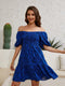 Off-Shoulder Zomerjurk – Blauwe Paisley Print, Luchtig & Elegant A-Lijn Vakantiejurk voor Dames