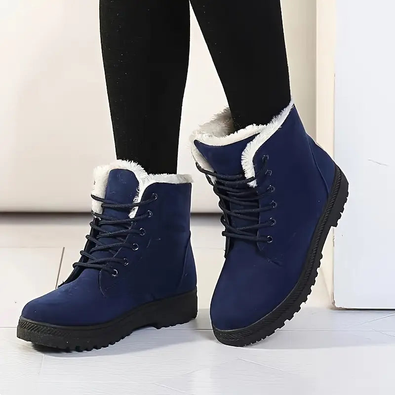 Damskie buty zimowe - krótka cholewka, sznurowane, wyściełane pluszem, wygodne