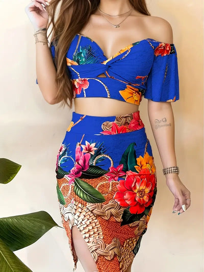 Dwuczęściowy zestaw z kwiatowym nadrukiem w stylu boho