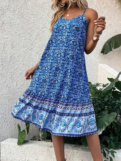 Sukienka Paisley Maxi - bez rękawów, z dekoltem w szpic, z przewiewnego materiału i o zwiewnym kroju - idealna na lato, plażę i wakacje