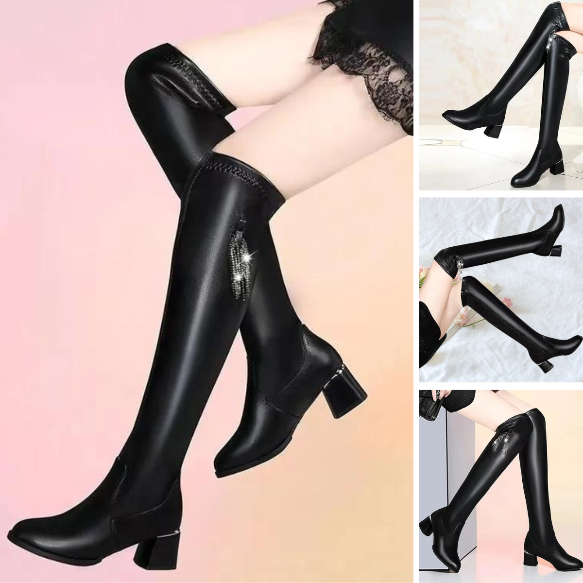 Neele - Eleganckie długie buty plus wykonane ze skóry z gumką