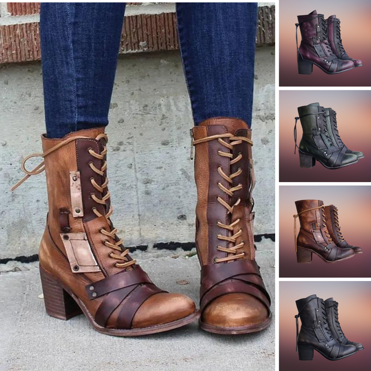 Emma - Dzikie buty motocyklowe w stylu retro z grubą podeszwą