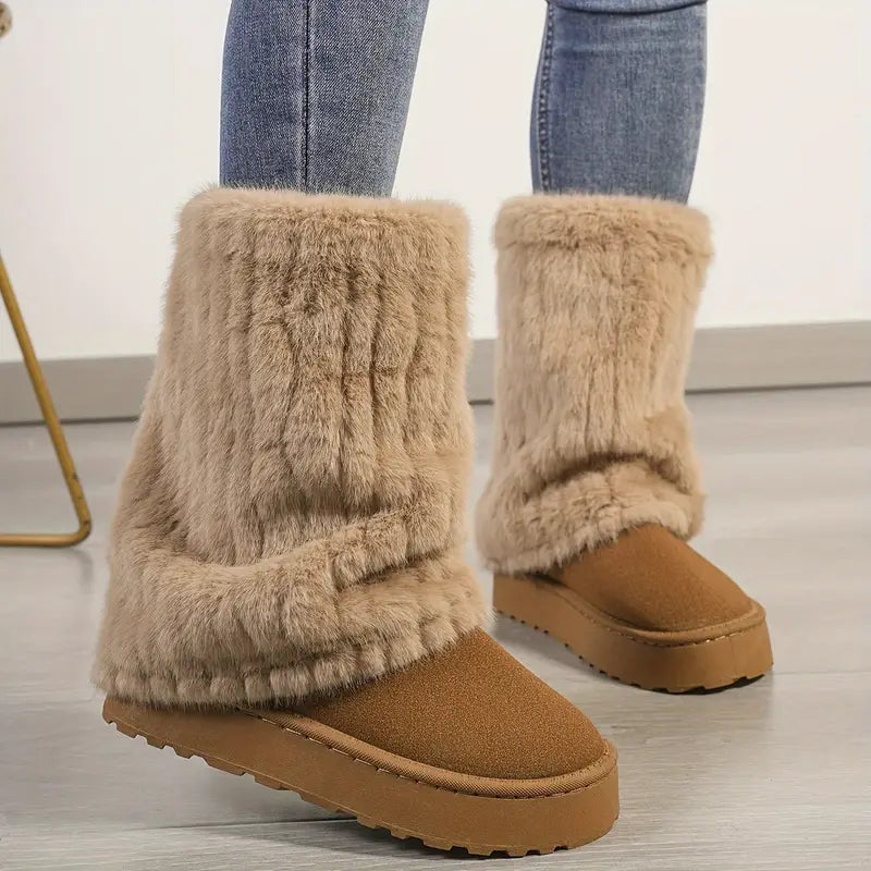 Damskie buty zimowe - antypoślizgowe buty średniej wysokości z pluszową podszewką