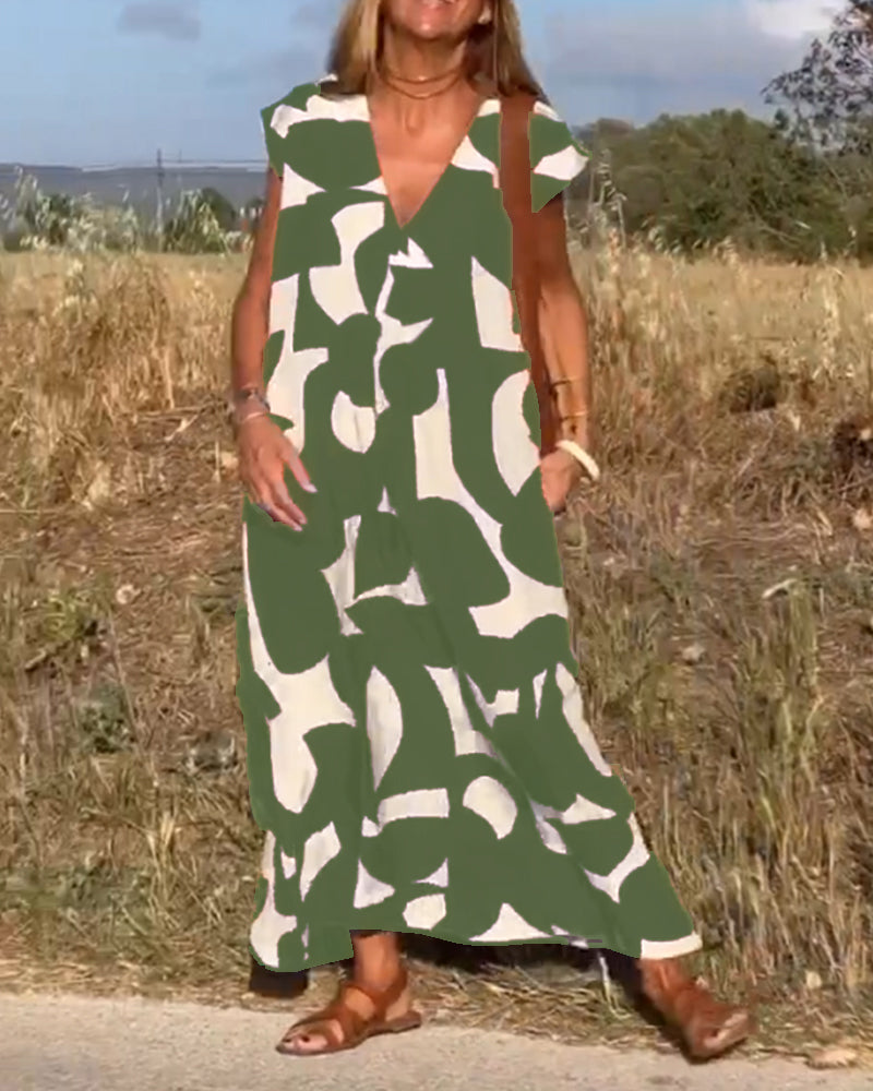 Sukienka z nadrukiem Mirabella™ V-Neck: Eksplozja stylu i elegancji!