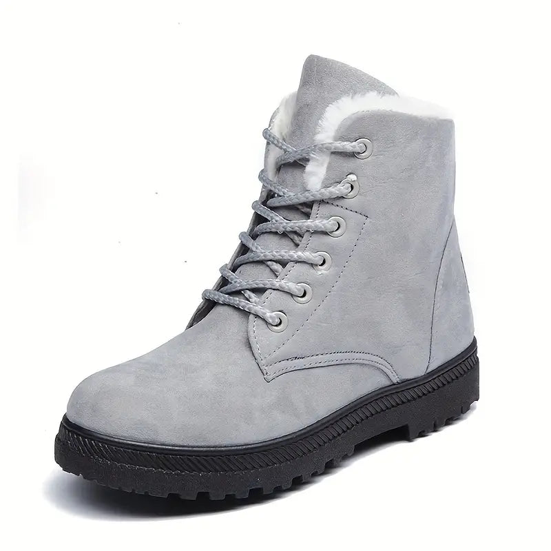 Damskie buty zimowe - krótka cholewka, sznurowane, wyściełane pluszem, wygodne
