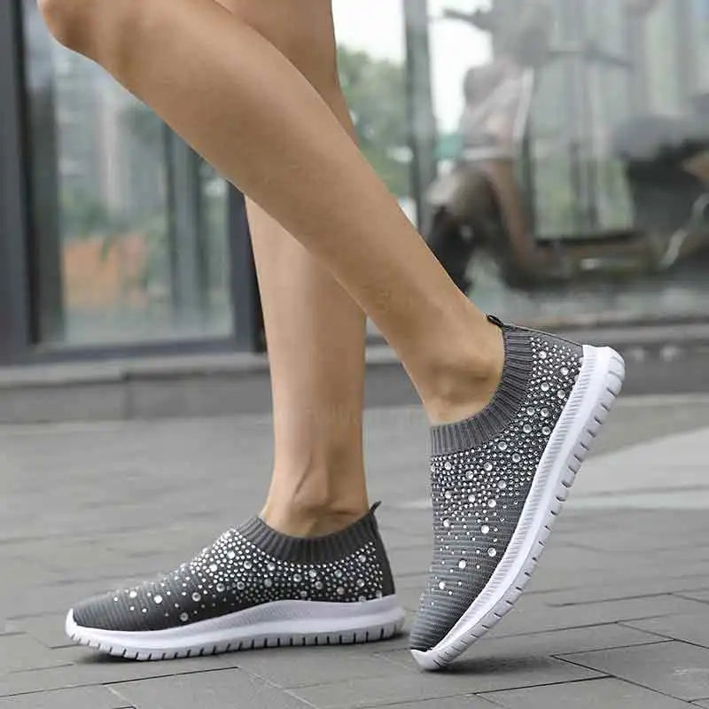 Damskie Sportowe Buty Wsuwane z Ozdobnymi Kryształkami