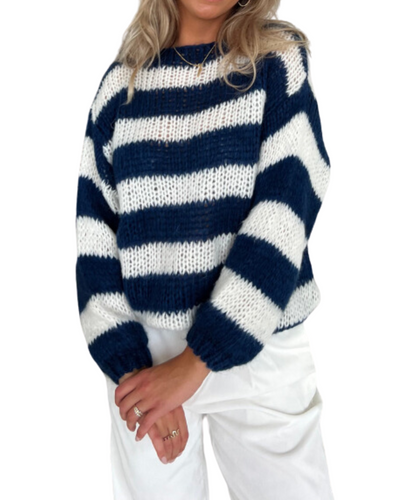 Louisa Damski Sweter Dzianinowy – Oversize Sweter w Paski z Miękkiego Materiału & Modnym Designem