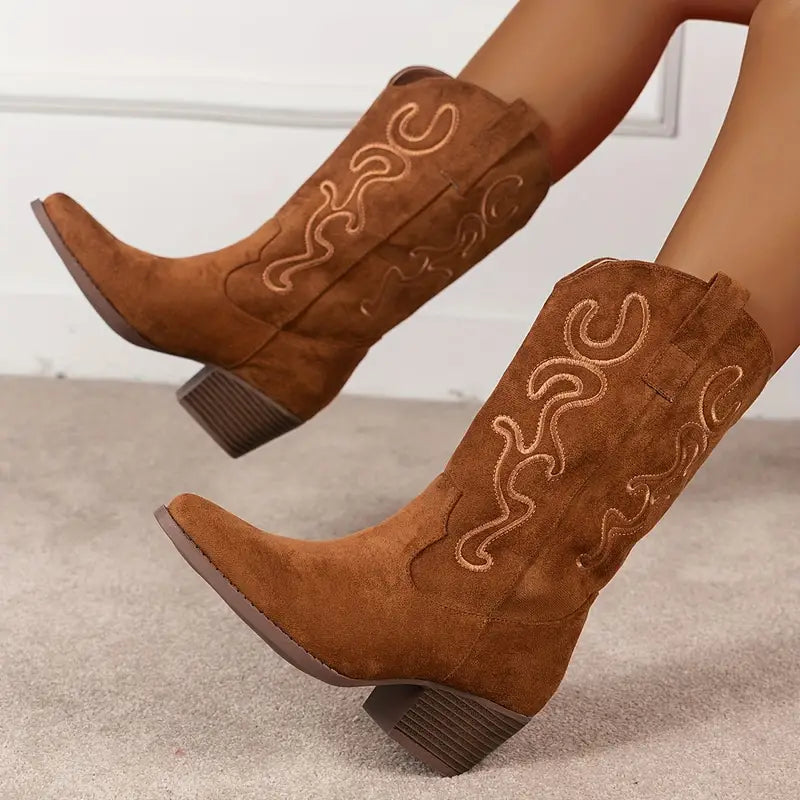 Damskie buty kowbojskie z grubym obcasem