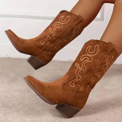 Damskie buty kowbojskie z grubym obcasem