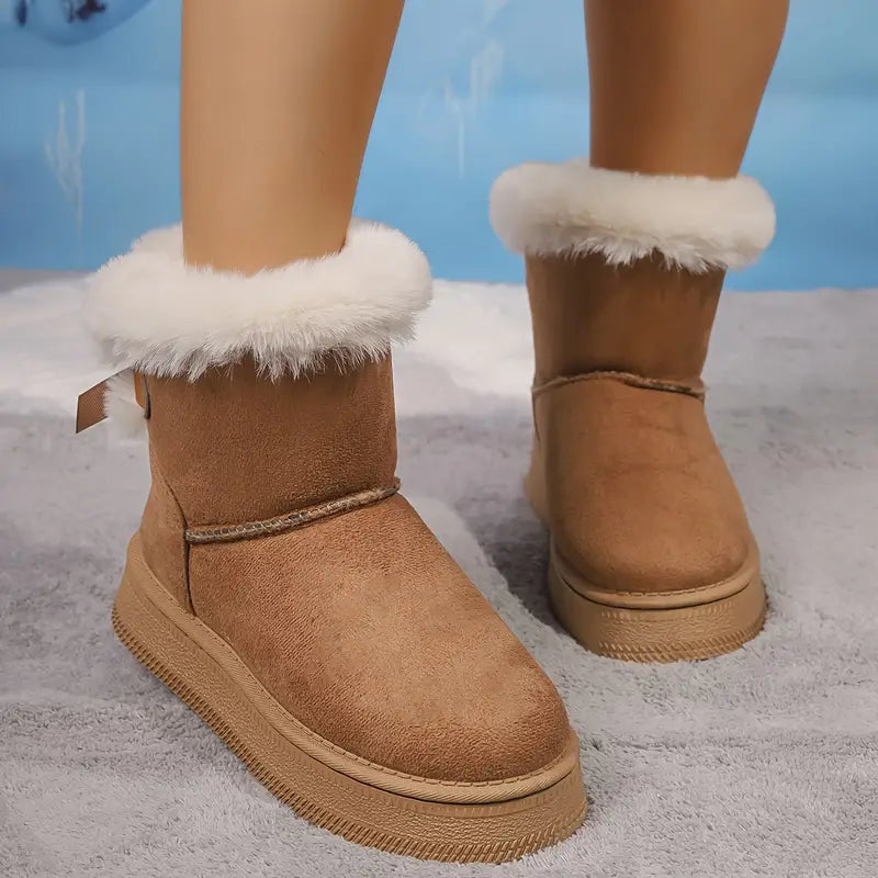 Damskie buty zimowe - do połowy łydki, z podszewką ze sztucznego futra, gruba podeszwa