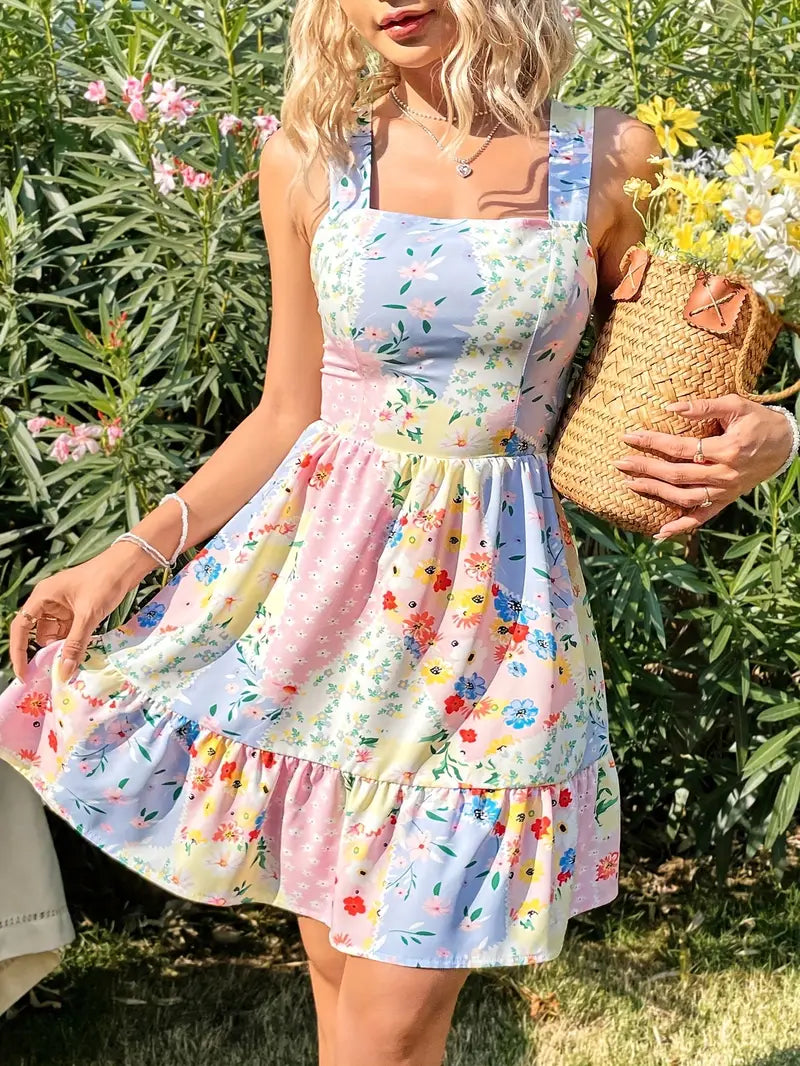 Elegancka sukienka w kwiaty dla kobiet - romantyczna letnia sukienka maxi z pastelowym kwiatowym nadrukiem