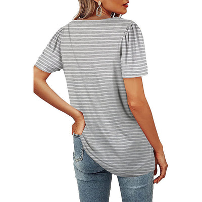 Casualowy T-shirt z okrągłym dekoltem i półrękawami w paski