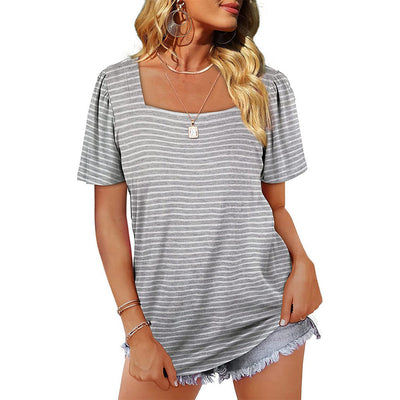 Casualowy T-shirt z okrągłym dekoltem i półrękawami w paski