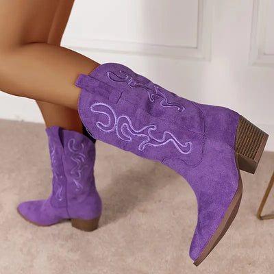 Damskie buty kowbojskie z grubym obcasem