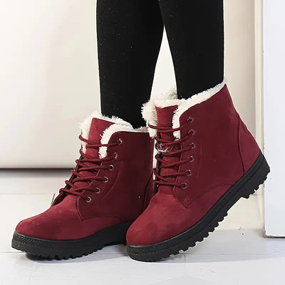 Damskie buty zimowe - krótka cholewka, sznurowane, wyściełane pluszem, wygodne