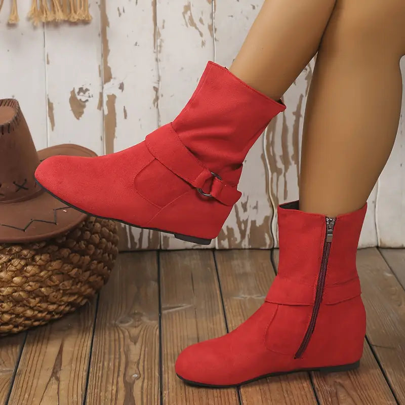 Damskie buty zimowe - Modne buty z klamrą i zamkiem błyskawicznym
