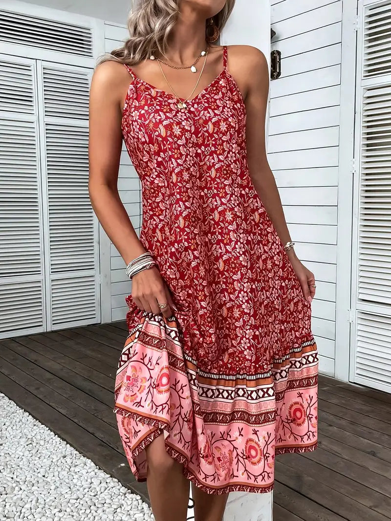 Sukienka Paisley Maxi - bez rękawów, z dekoltem w szpic, z przewiewnego materiału i o zwiewnym kroju - idealna na lato, plażę i wakacje