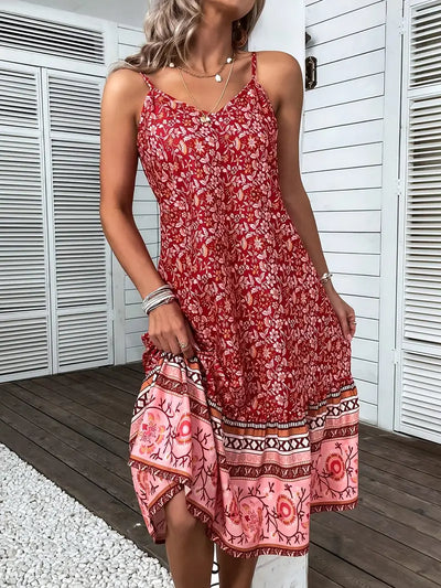 Sukienka Paisley Maxi - bez rękawów, z dekoltem w szpic, z przewiewnego materiału i o zwiewnym kroju - idealna na lato, plażę i wakacje