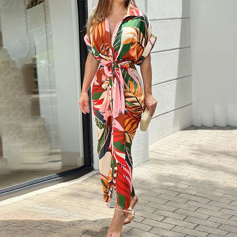 Elegancka Sukienka Koszulowa z Wiązaniem