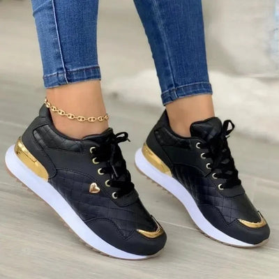 Damskie Sneakersy z Złotymi Akcentami