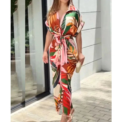 Elegancka Sukienka Koszulowa z Wiązaniem