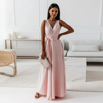 Elegancka Sukienka Maxi z Kopertowym Dekoltem