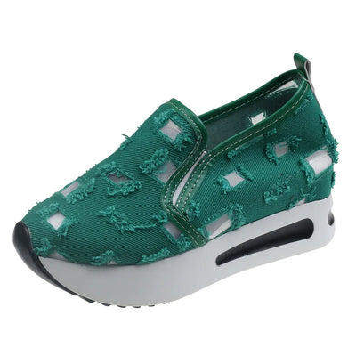 Damskie Przewiewne Buty Slip-On z Wycięciami i Platformą