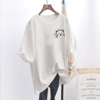 Damski Oversize T-shirt z grafiką kota