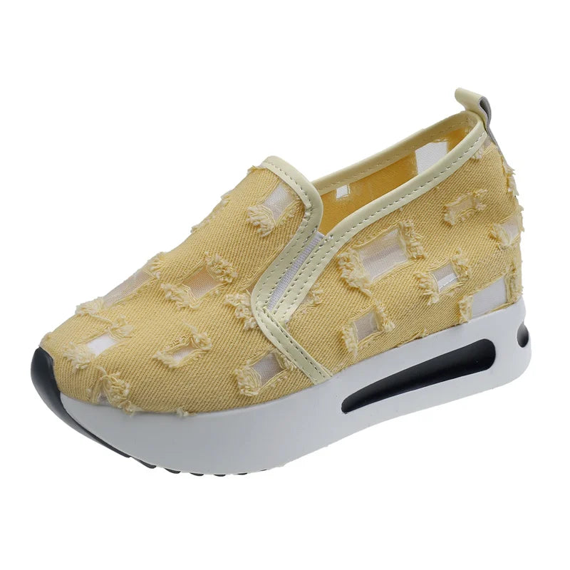 Damskie Przewiewne Buty Slip-On z Wycięciami i Platformą