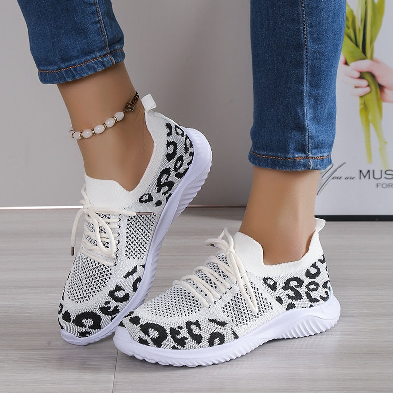 Damskie Sneakersy w Modnym Wzorze Leoparda