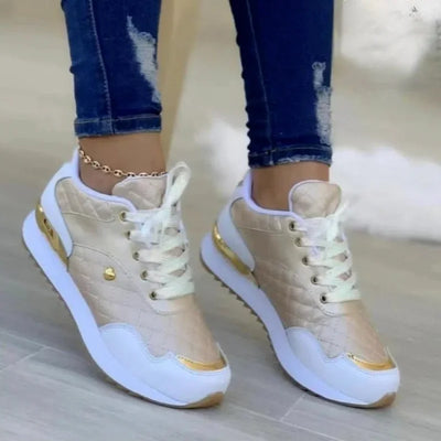 Damskie Sneakersy z Złotymi Akcentami