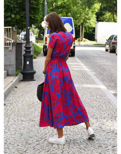Elegancka sukienka Rina™ z kwiatowym nadrukiem i dekoltem w kształcie litery V, z krótkimi rękawami, zapewniająca świeży i kobiecy wygląd