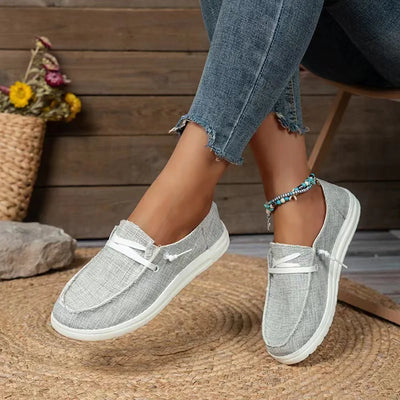 Damskie Lniane Buty Slip-On z Białą Podeszwą