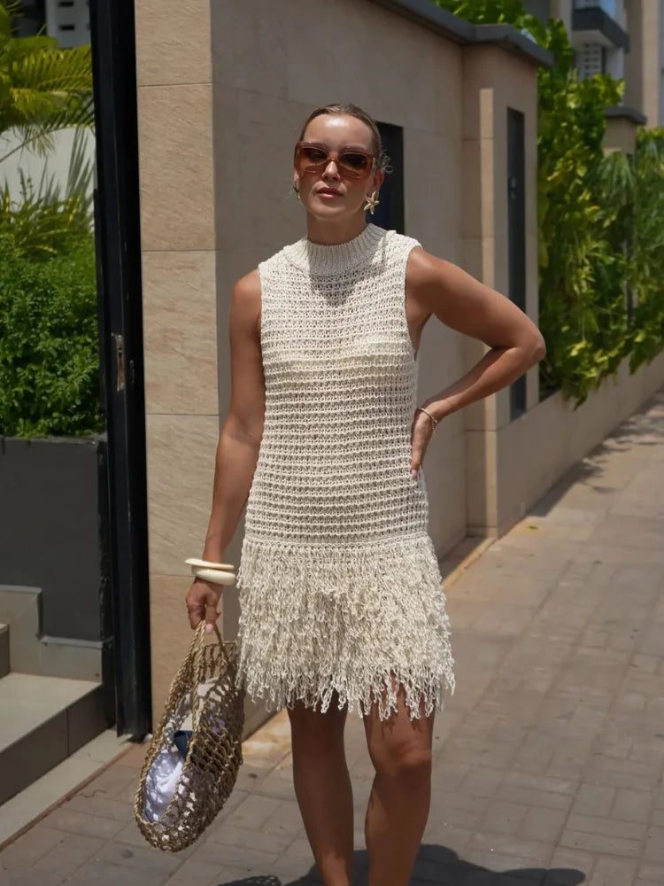 Aliani™ - Elegancka dzianinowa sukienka z frędzlami