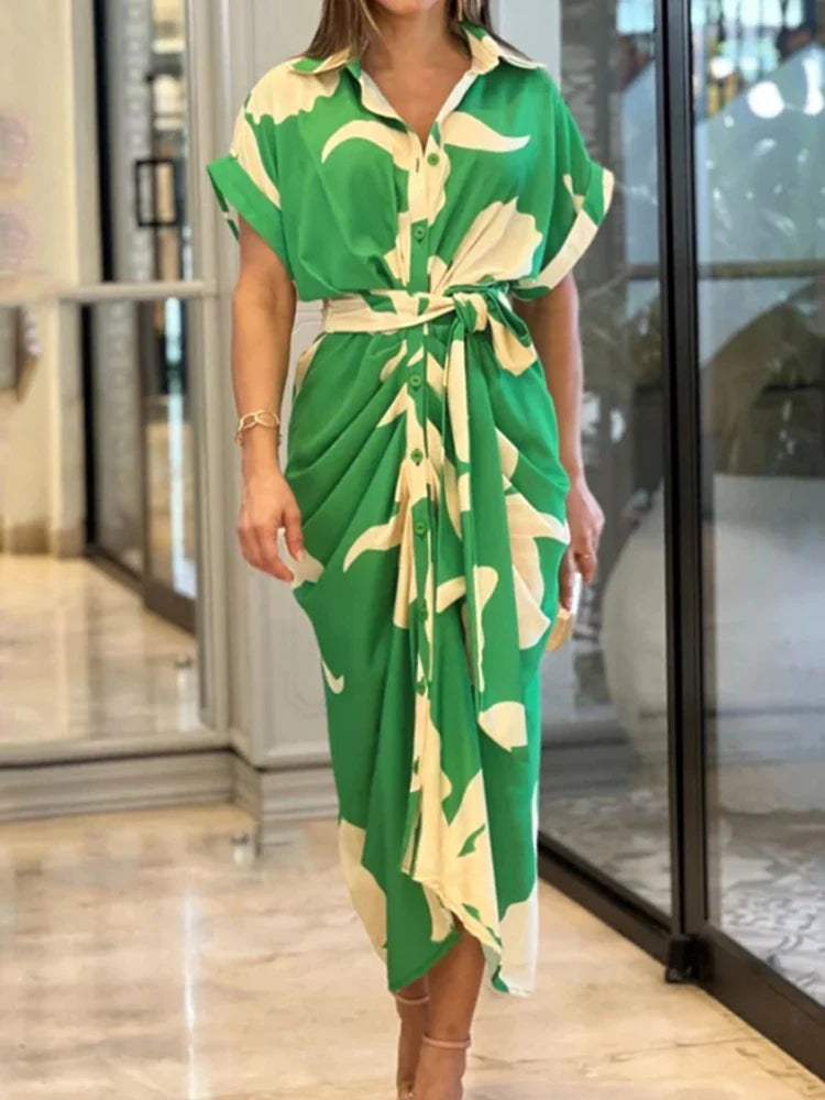 Elegancka Sukienka Koszulowa z Wiązaniem