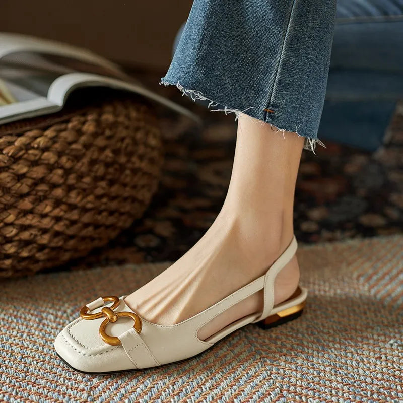 Eleganckie Damskie Sandały Slingback z Dekoracyjną Sprzączką