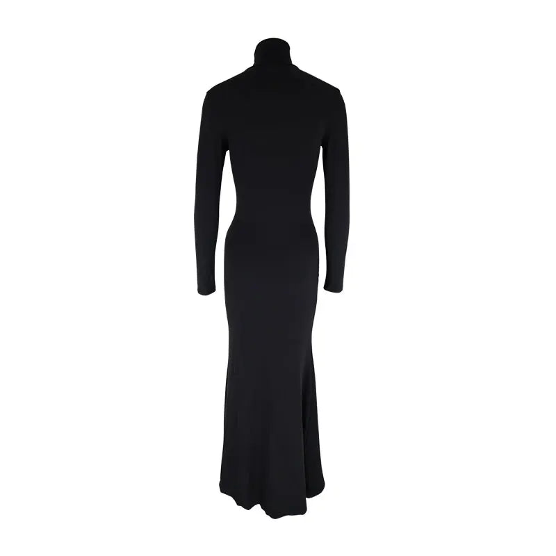 Liwiana | Elegancka czarna maxi sukienka z golfem i rozcięciem