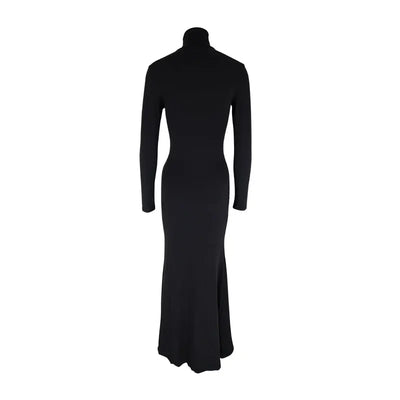 Liwiana | Elegancka czarna maxi sukienka z golfem i rozcięciem
