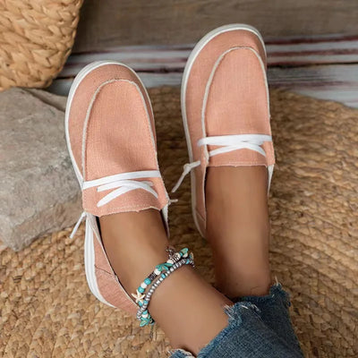 Damskie Lniane Buty Slip-On z Białą Podeszwą