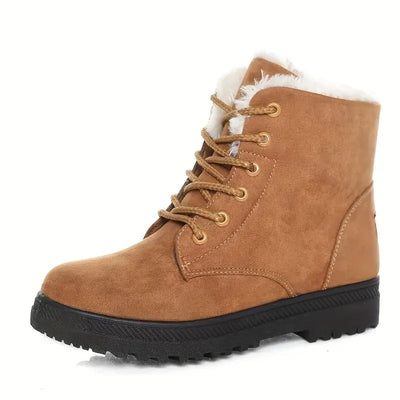 Damskie buty zimowe - krótka cholewka, sznurowane, wyściełane pluszem, wygodne